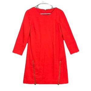 J. Crew Double-Zip Shift Dress Electric Red Sz 4 Career Office Siren Preppy